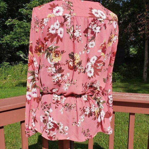 A.N.A Floral Peplum Blouse | Pink Long Sleeve | Size Small - Picture 8 of 15